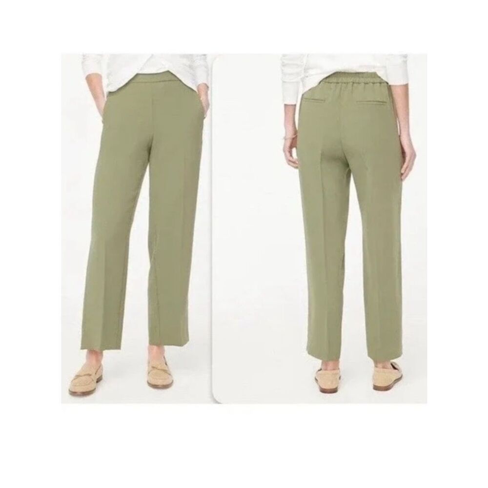 NWOT J. CREW Jamie Wide Leg Pants Flat Front Elastic Waist Green Size Women’s 8